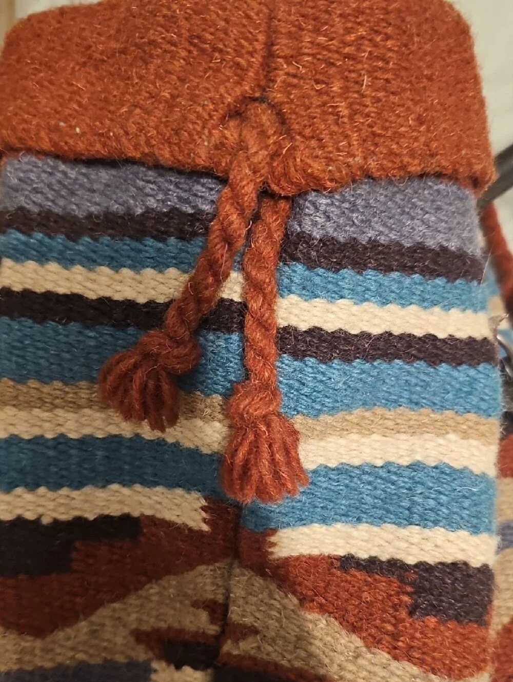 Southwestern Woven Tote Bag in Rust & Blue